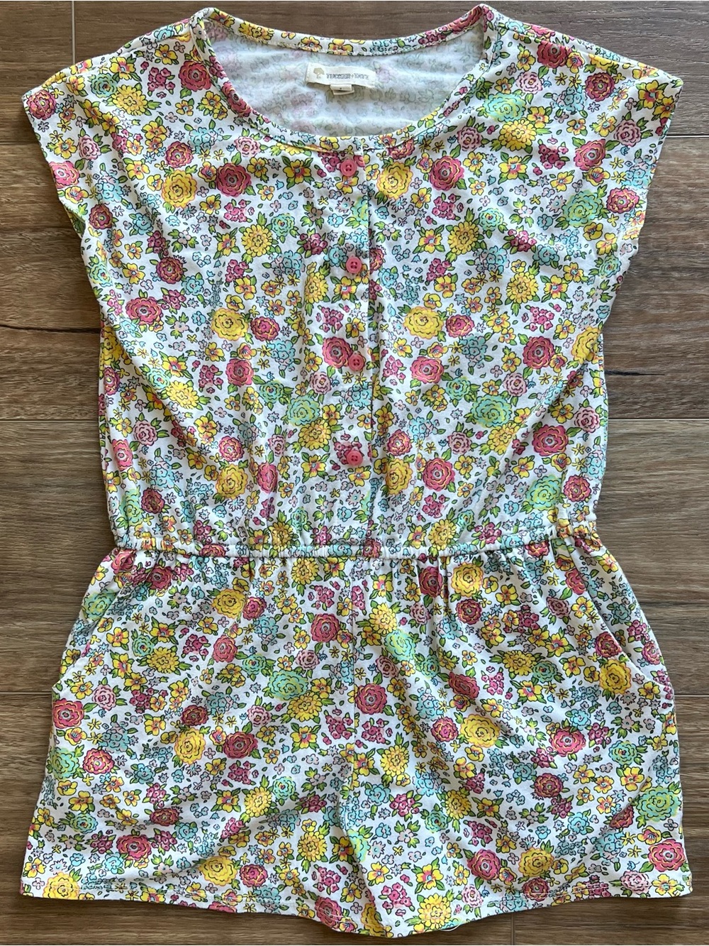 Tucker + Tate White Floral short sleeve shorts Romper with Pink & Yellow Flowers